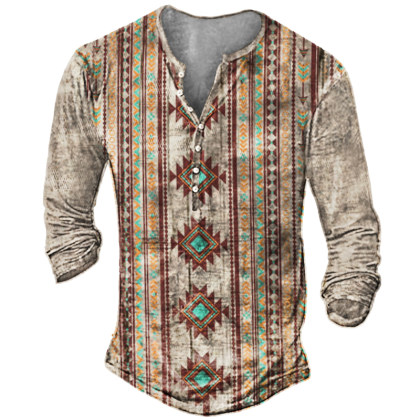 Camisa Masculina De Estampa Henry étnica Asteca Ocidental