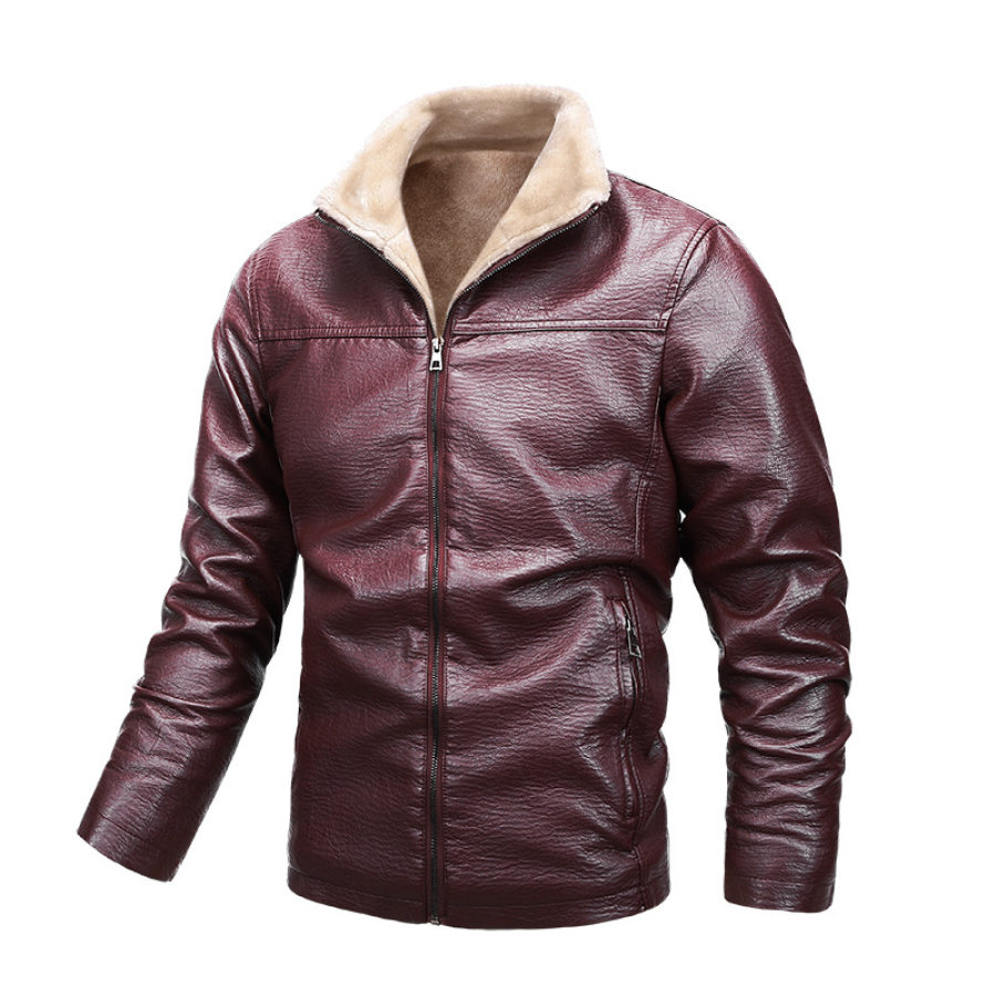 

Men's Fur All-In-One Leather Lamb Cashmere Thickened Motorcycle Leather Jacket