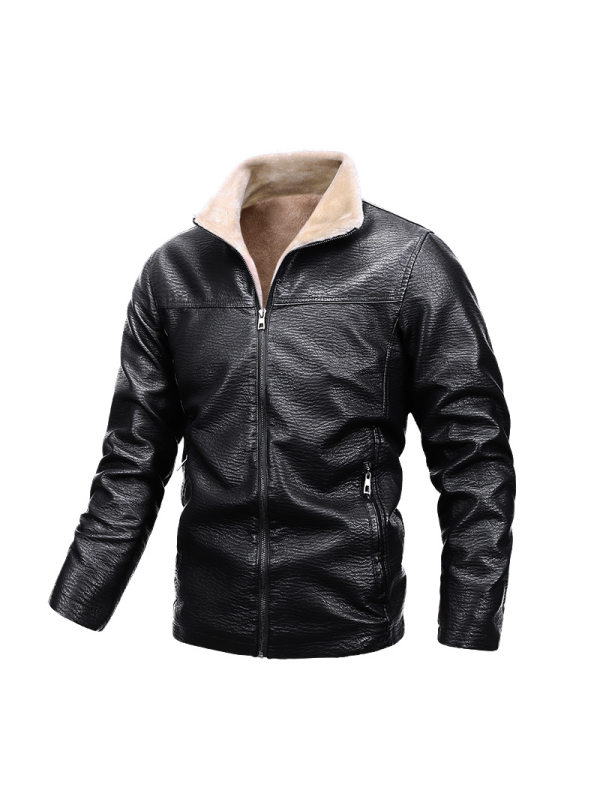 Men's Fur All-In-One Leather Lamb Cashmere Thickened Motorcycle Leather Jacket