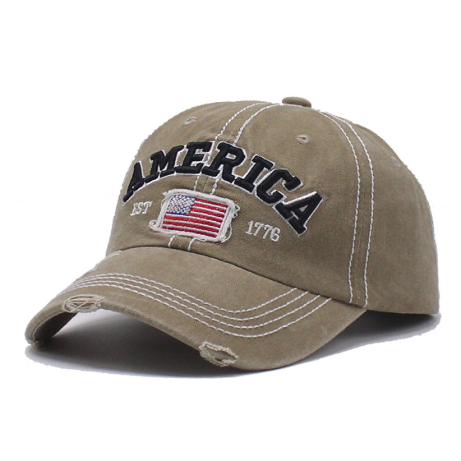 

Men's Women's American Flag Embroidered Washed Retro Cap