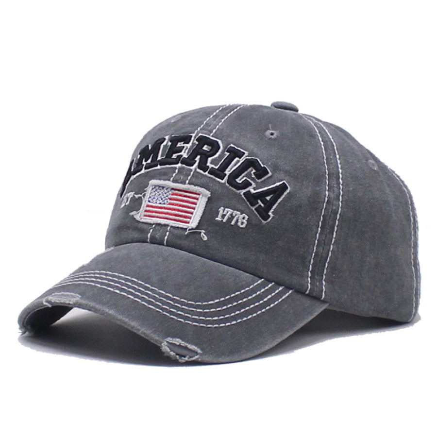 

Gorra Retro Lavada Bordada Con La Bandera Americana De Las Mujeres De Los Hombres