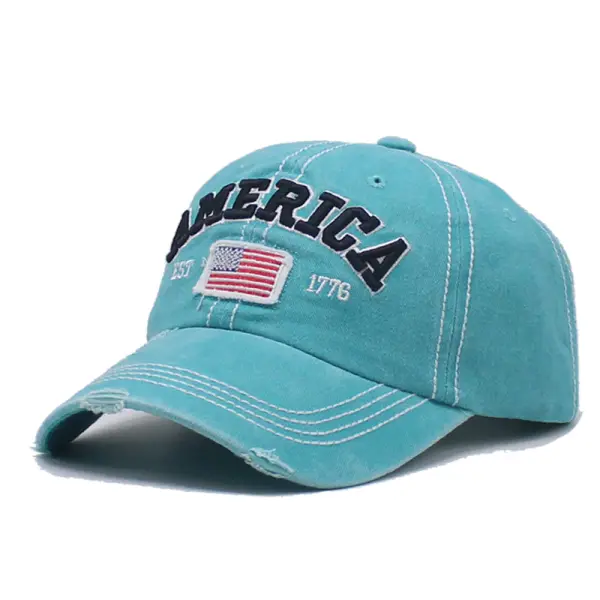 Men's Women's American Flag Embroidered Washed Retro Cap - Nikiluwa.com 