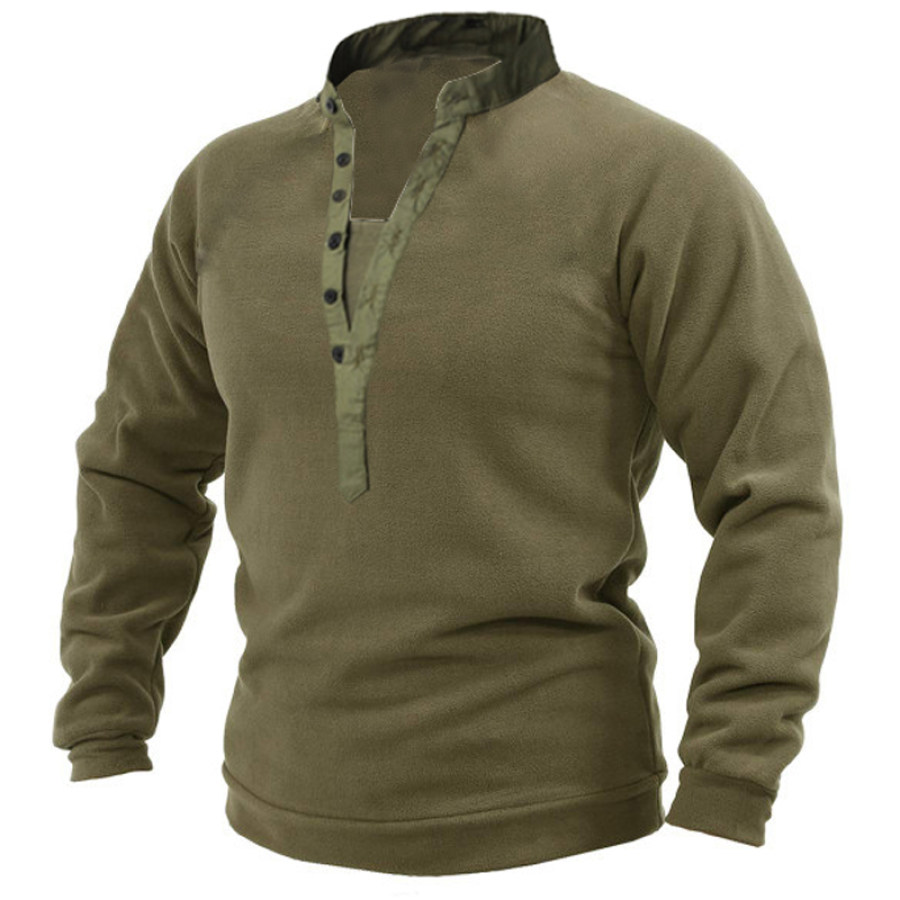

Mens Outdoor Warm And Breathable Henley Button Tactical Sweater