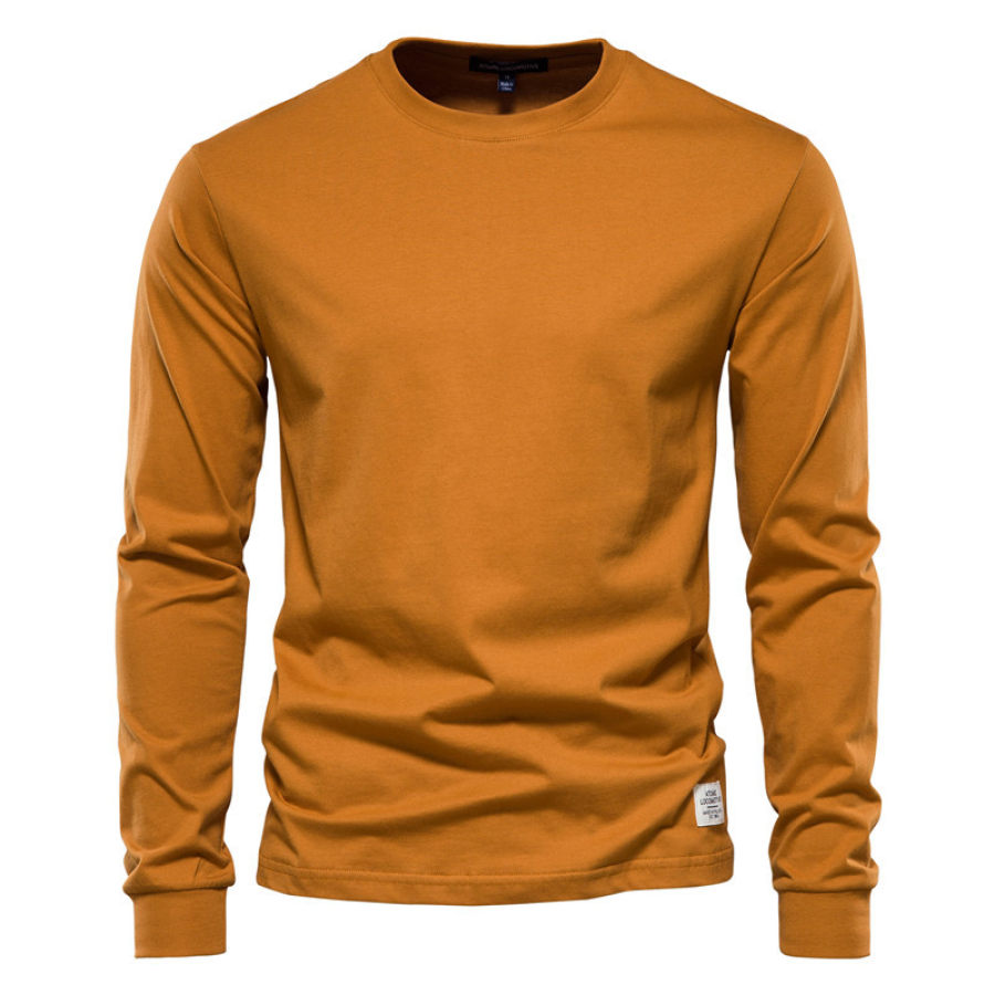

Men's Solid Color Long-Sleeved Casual Round Neck Cotton T-Shirt