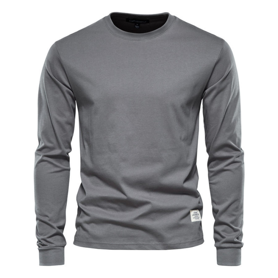 

Men's Solid Color Long-Sleeved Casual Round Neck Cotton T-Shirt