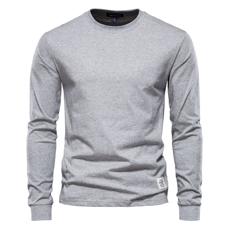 Men's Solid Color Long-sleeved Chic Casual Round Neck Cotton T-shirt