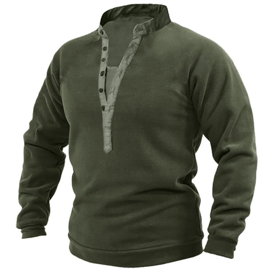 

Mens Outdoor Warm And Breathable Henley Button Tactical Sweatshirt