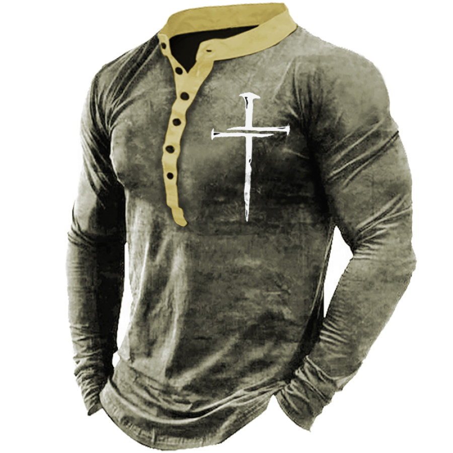 

Men's Outdoor Cross Jesus Faith Tactical Henley Shirt
