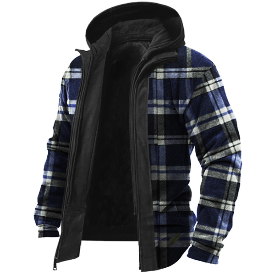

Checkered Checkerboard Retro Men's Outdoor Warm Fleece Tactics Jacket