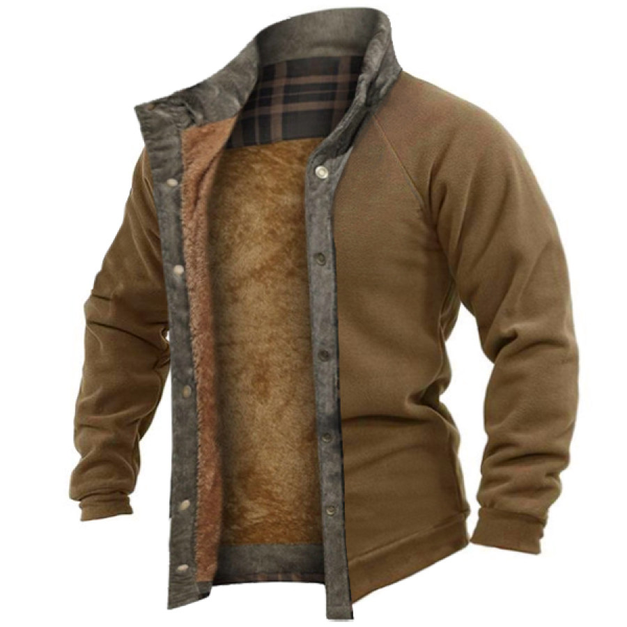 

Men's Retro Check Pattern Stitching Warm Wanderer Fleece Jacket