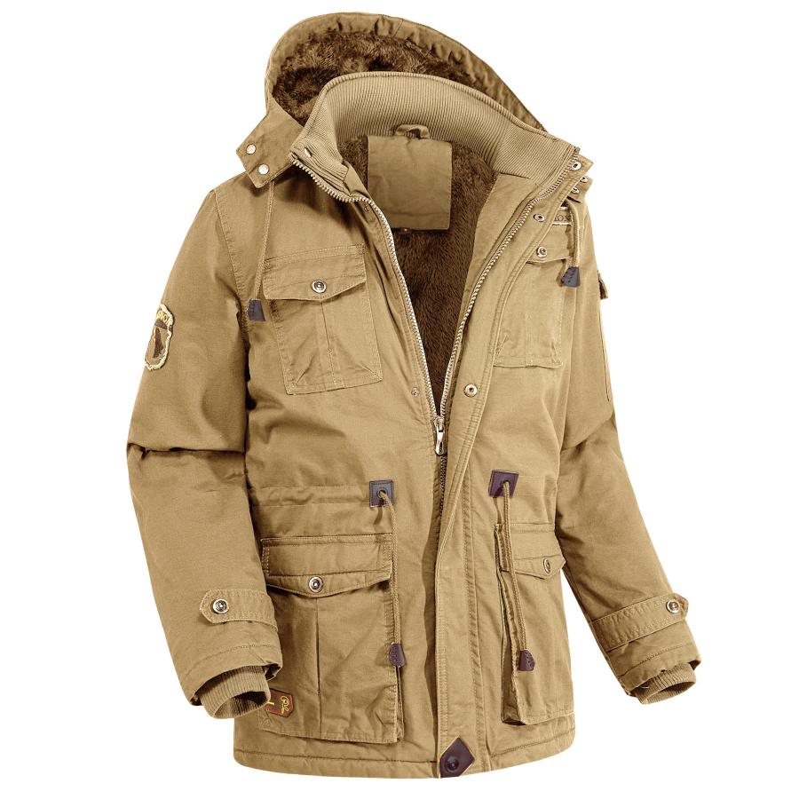 

Herren Outdoor Plus Fleece Warme Kapuzenjacke Mit Mehreren Taschen Mittellang Dicke Jacke