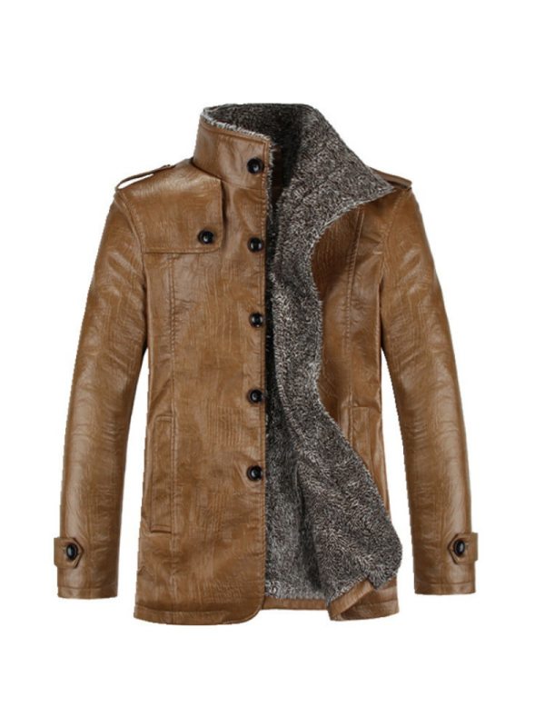 Men's Stand-up Collar Padded Pu Washed Jacket