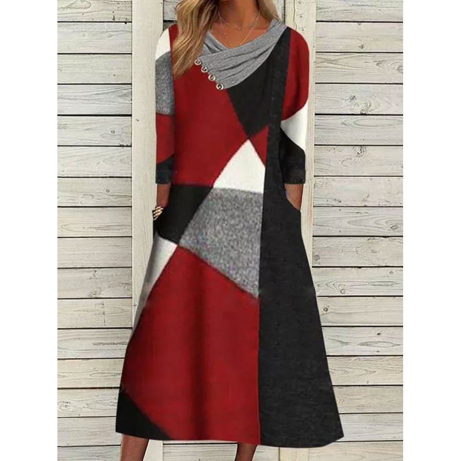 

Loose Casual Color Block Stitching Long-sleeved Maxi Dress