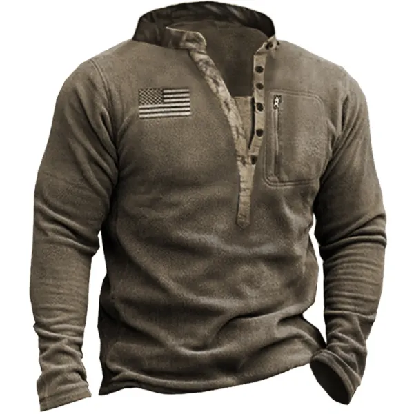 Men's Outdoor Fleece Warm Henley Collar Tactical Sweatshirt - Nikiluwa.com 