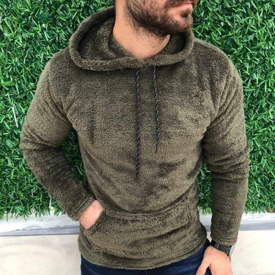 

Men's Outdoor Teddy Cashmere Solid Color Warm Thick Hoodie