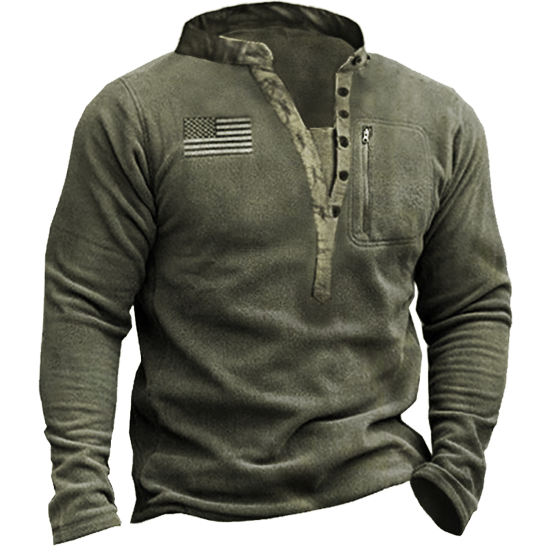 Outdoor Fleece Henley Collar Tactical Men's Sweatshirt