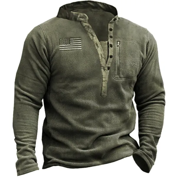 Men's Outdoor Fleece Warm Henley Collar Tactical Sweatshirt - Enocher.com 