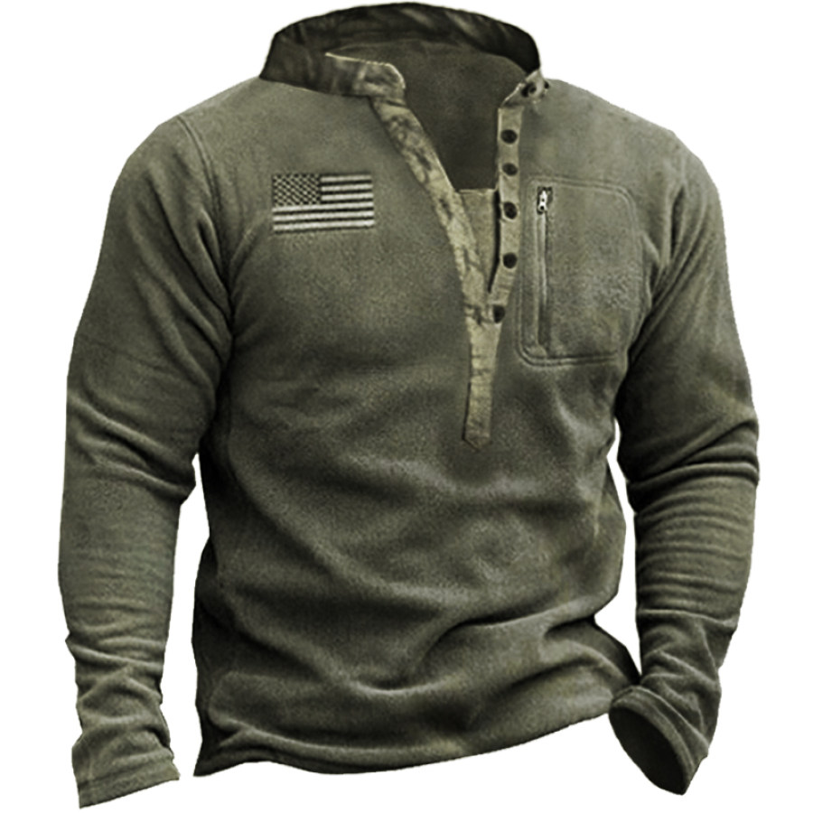 

Sudadera Táctica Cálida Con Cuello Henley De Forro Polar Para Exteriores Para Hombre