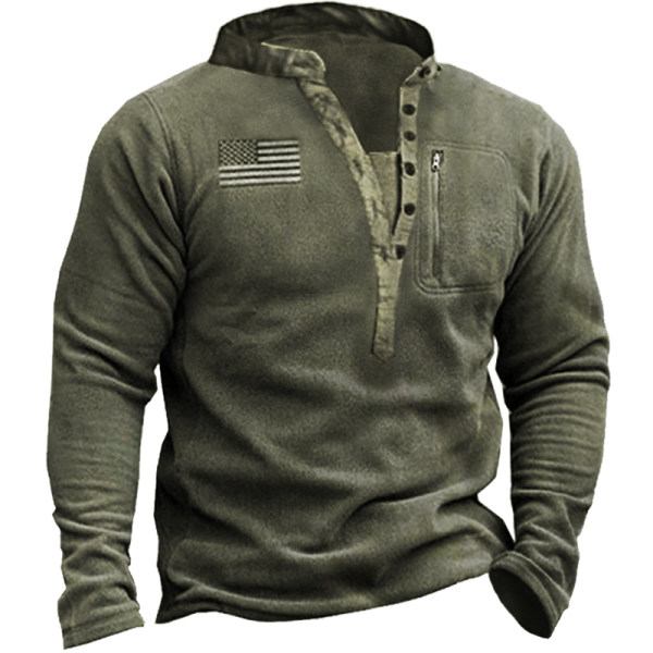Outdoor Fleece Henley Collar Tactical Men's Sweatshirt