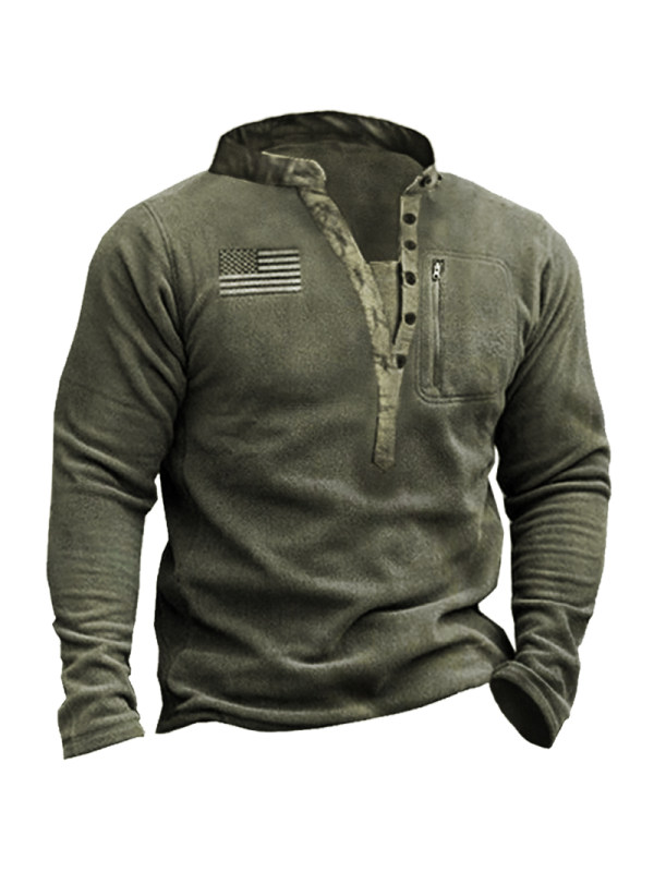 Men's Outdoor Fleece Warm Henley Collar Tactical Sweatshirt