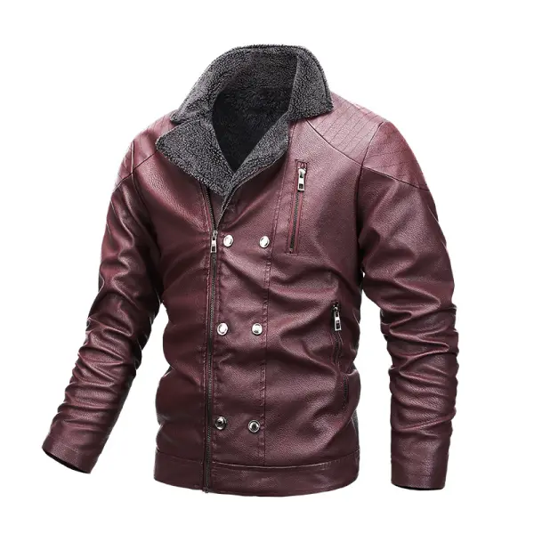 Men's Motorcycle Plus Fleece Leather Jacket Only $70.99 - Cotosen.com