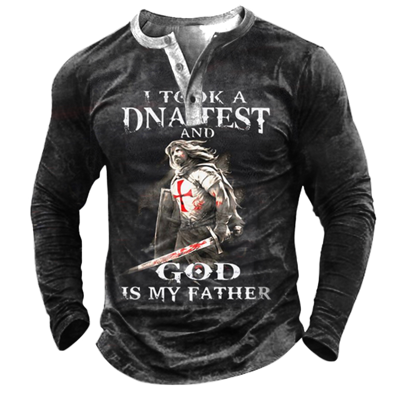 I Took A Dna Chic Test God Is My Father Templars Men's Henley Button Shirt