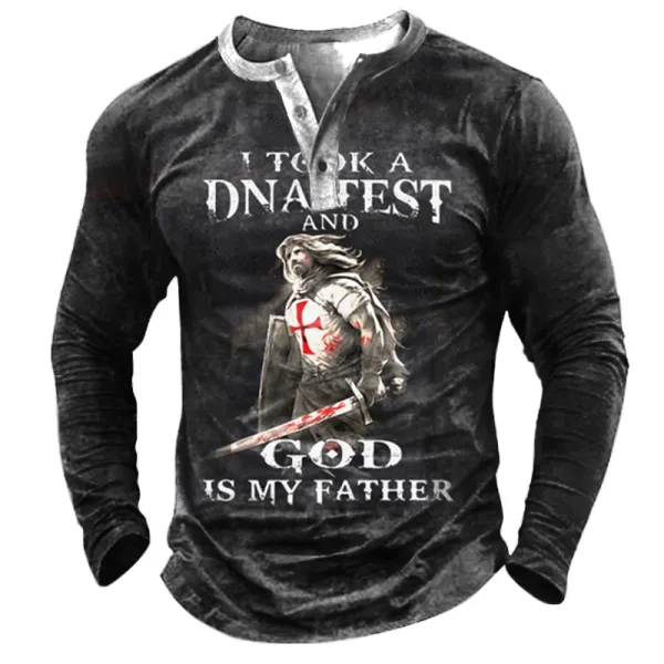 I Took A DNA Test God Is My Father Templars Men's Henley Button Shirt - Chrisitina.com 