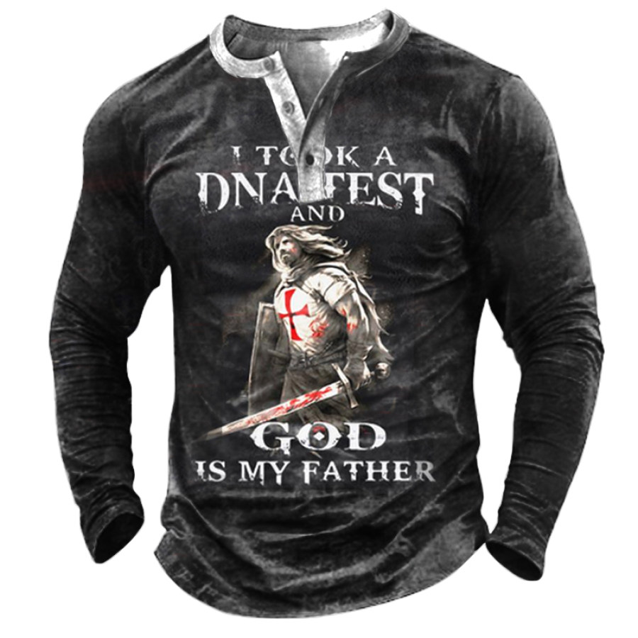 

J'ai Fait Un Test ADN Dieu Est Mon Père Templiers Chemise Boutonnée Henley Pour Hommes