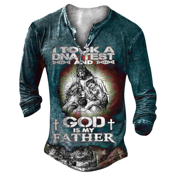 I Took A DNA Test God Is My Father Templars Men's Henley Button Shirt - Chrisitina.com 