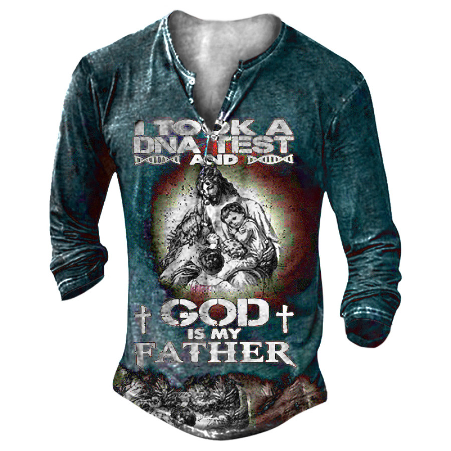 

Ho Fatto Un Test Del DNA Dio è Mio Padre Templari Camicia Da Uomo Con Bottoni Henley