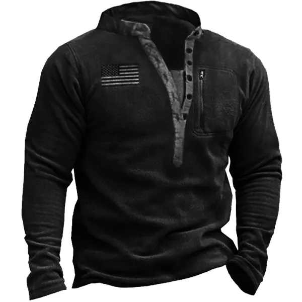 Men's Outdoor Fleece Warm Henry Collar Tactical Sweatshirt - Blaroken.com