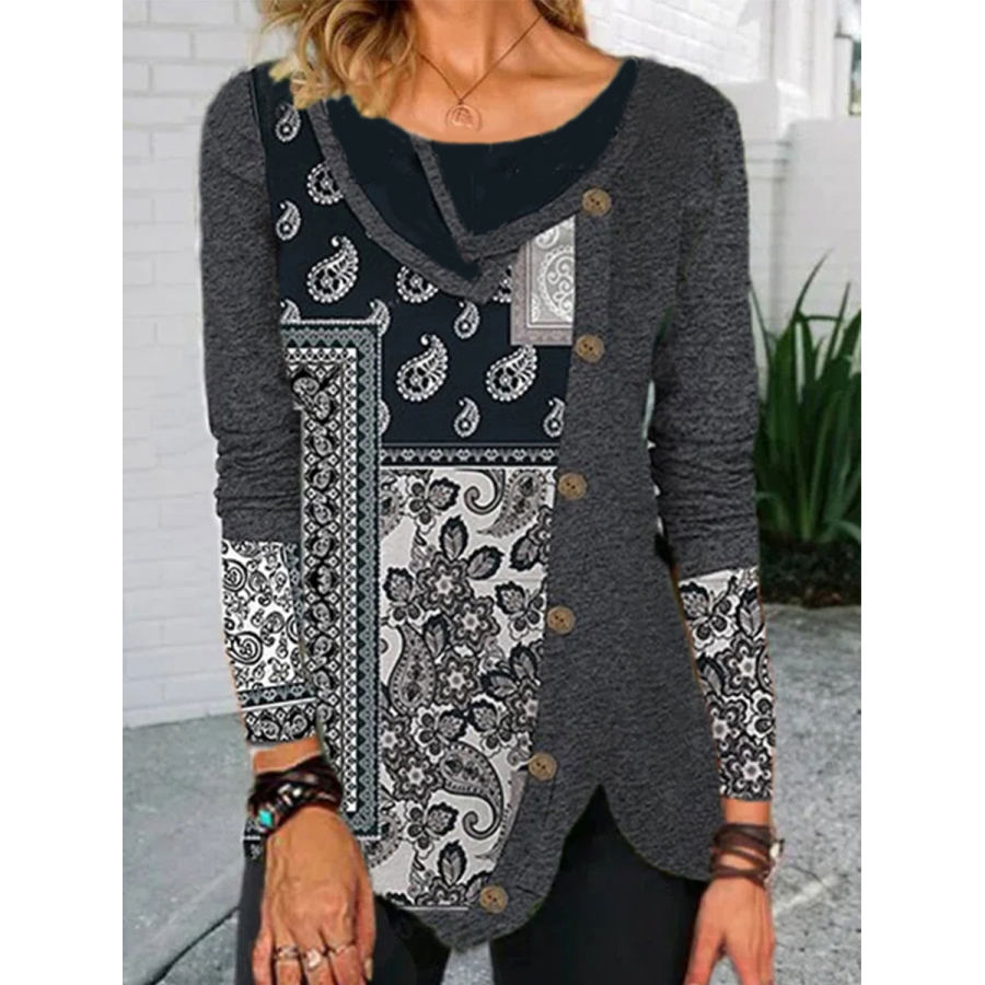 

Fashion Retro Elements Lapel Long-sleeved Casual T-shirt