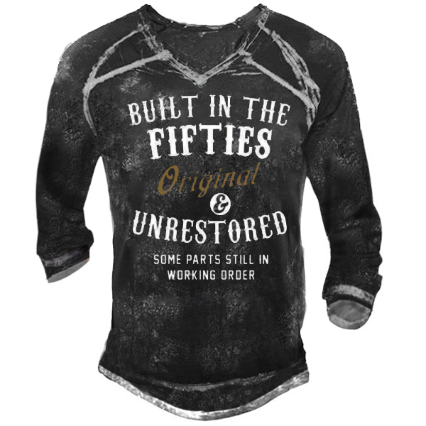 Built In The Fifties Chic Original And Unrestored Men's Retro V Neck Long Sleeved T-shirt