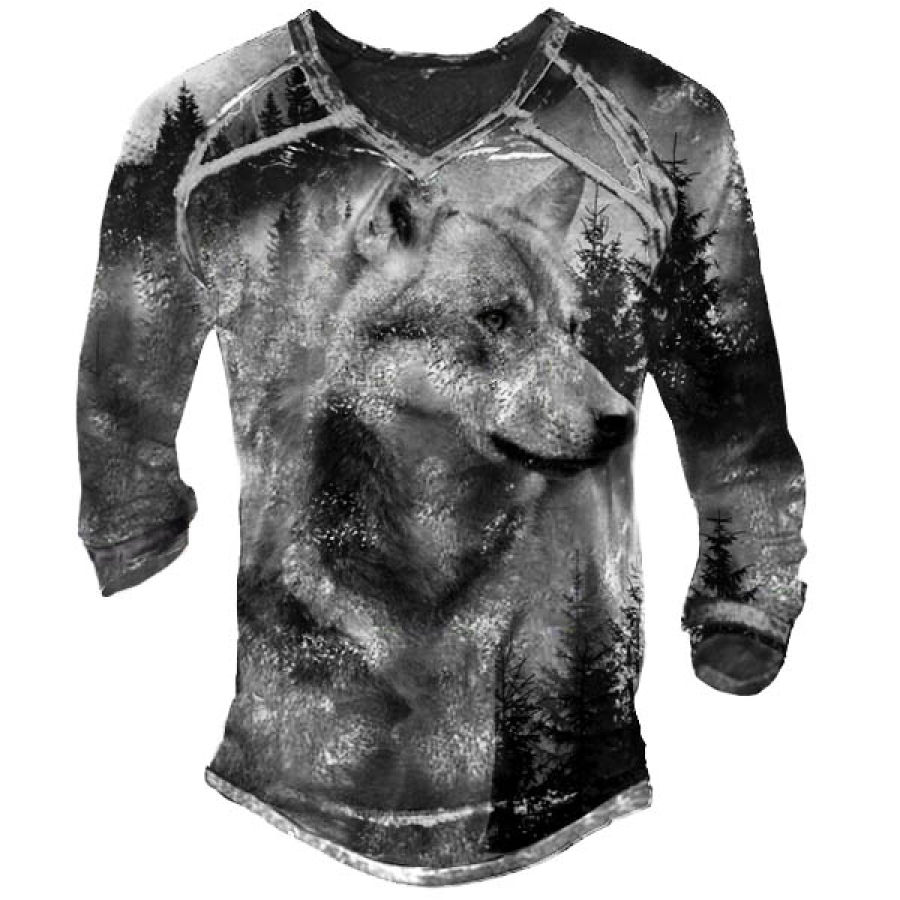 The Lone Wolf In The Forest Retro Men's Outdoor Tactical T-shirt