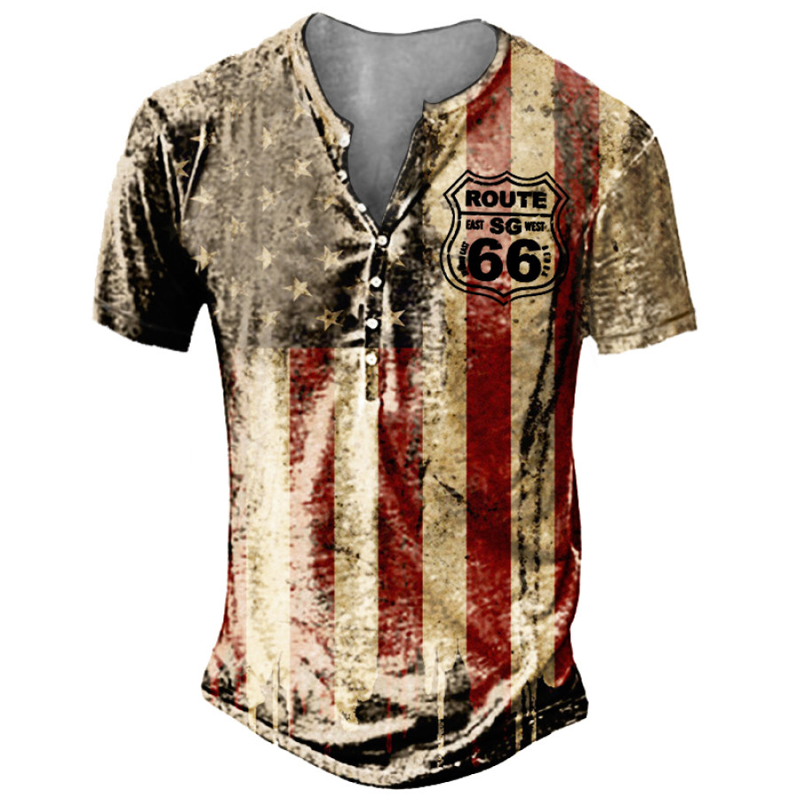 

Men's American Flag Route 66 Retro Short Sleeve T-Shirt