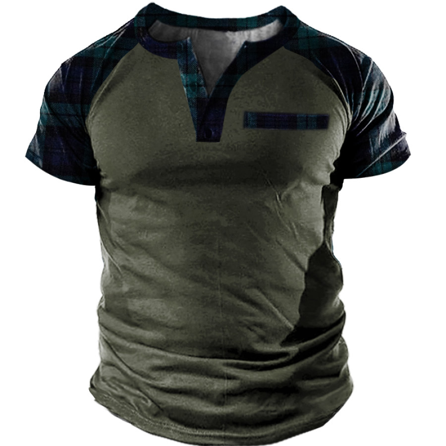 

Men's Outdoor Plaid Comfortable Retro Short-Sleeved Henley Shirt