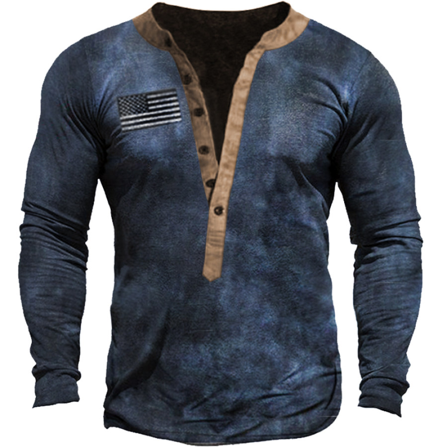 

Men's Outdoor Vintage Henley Collar Long Sleeve T-Shirt