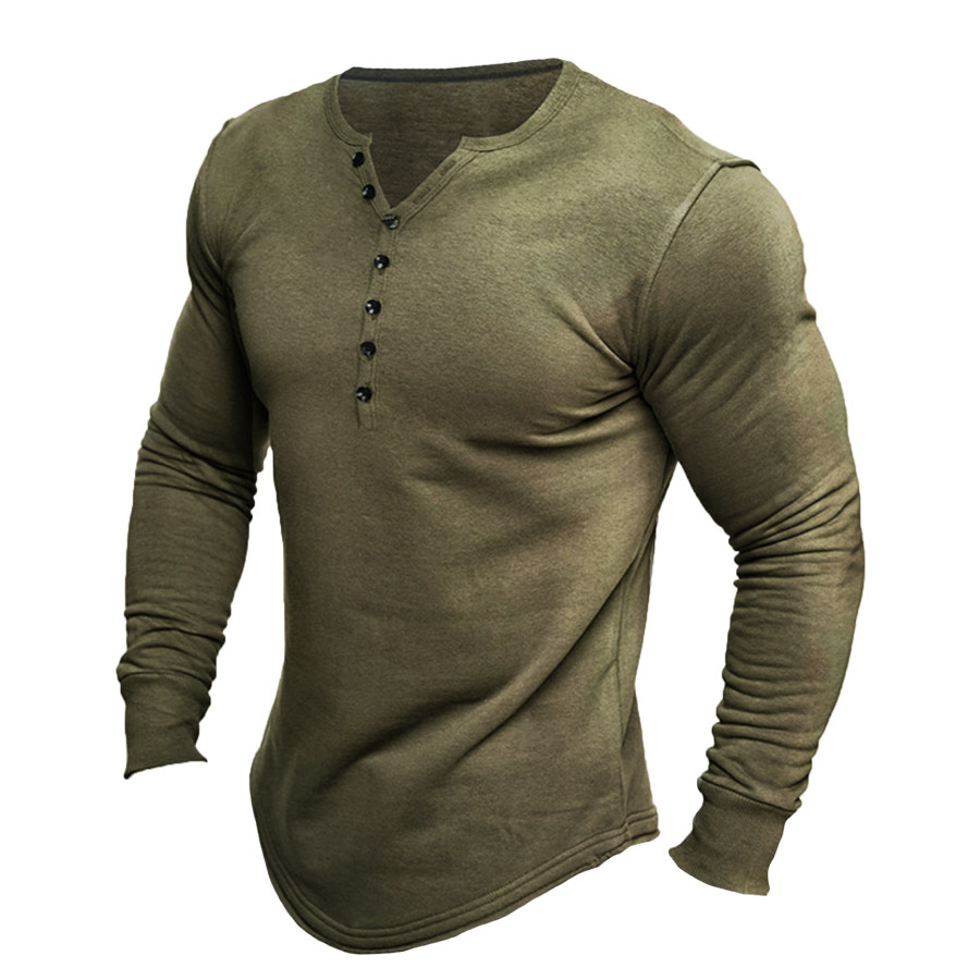 

Men's Retro Casual Henry Collar T-shirt