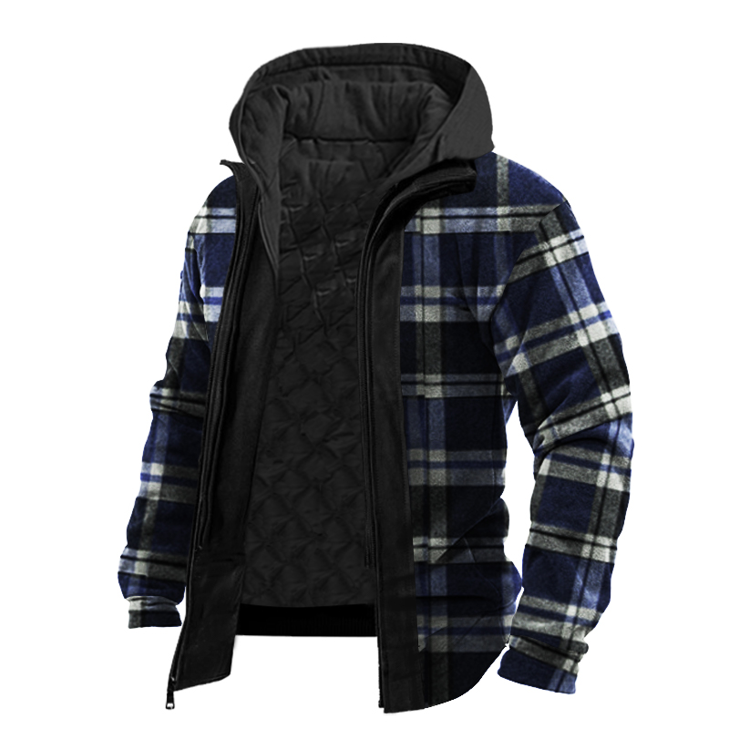 Checkered Checkerboard Retro Men's Chic Outdoor Warm Fleece Tactics Jacket
