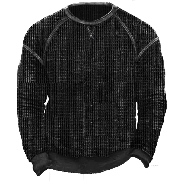 Men's Waffle Knit Pullover Sweatshirt - Blaroken.com 