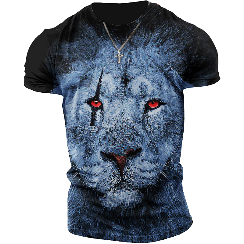Men's Lion Print Short Sleeved Chic T-shirt