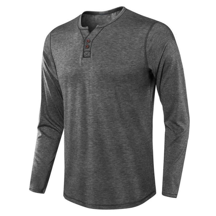 

Men's Button Half Open Collar Henley Shirt