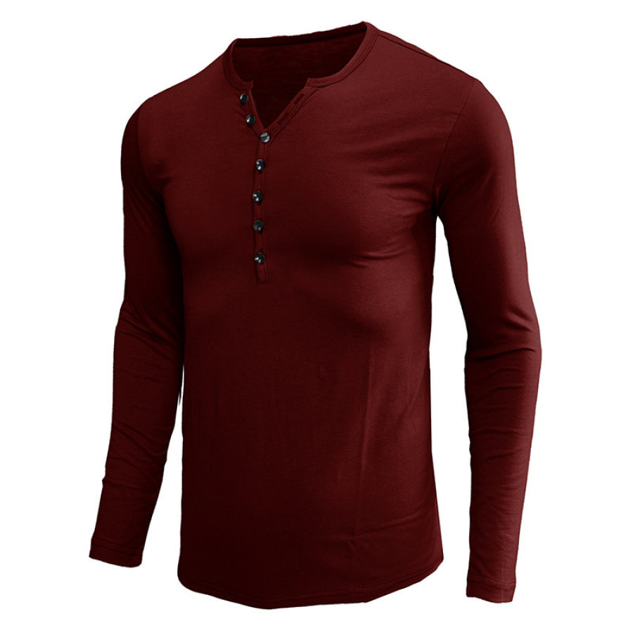 

Men's Solid Color Button Half Open Collar Henley Shirt