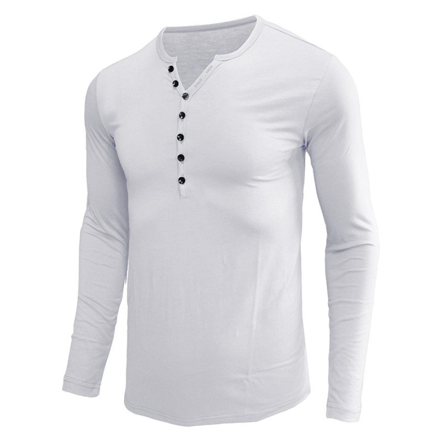 

Men's Solid Color Button Half Open Collar Henley Shirt