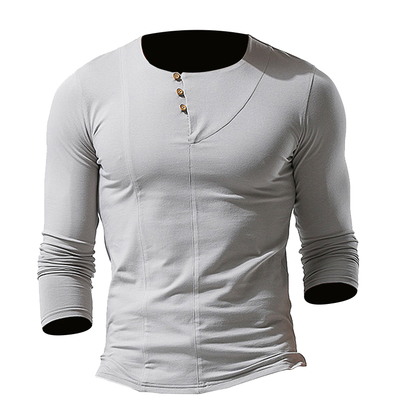 Men's Solid Color Button Chic Henley Shirt