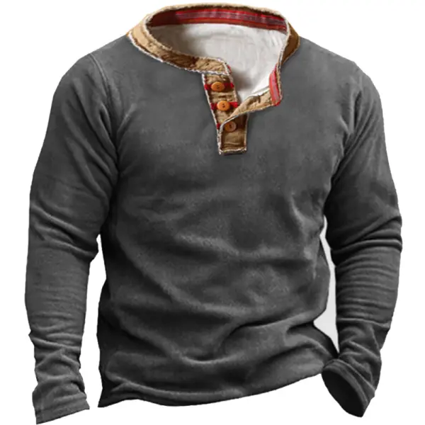 Men's Outdoor Polar Fleece Comfortable Retro Henley Collar Sweatshirt - Honeylop.chimpone.com 
