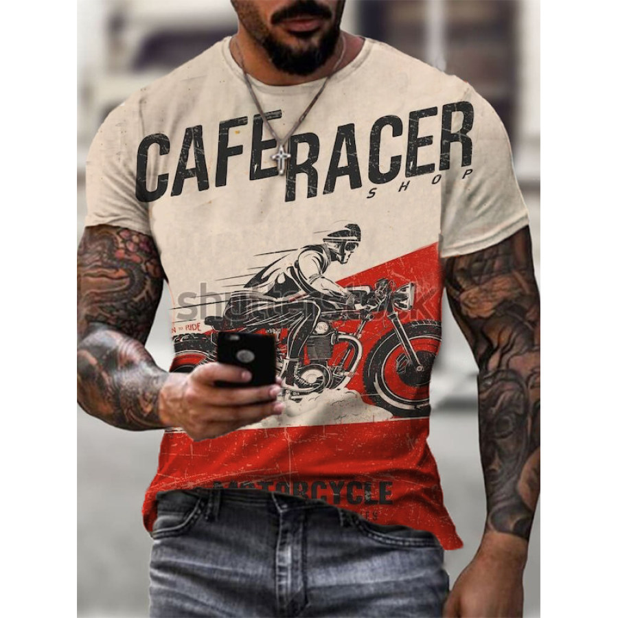 

New Mens Fashion Retro Motor Race Print T-shirt Tops