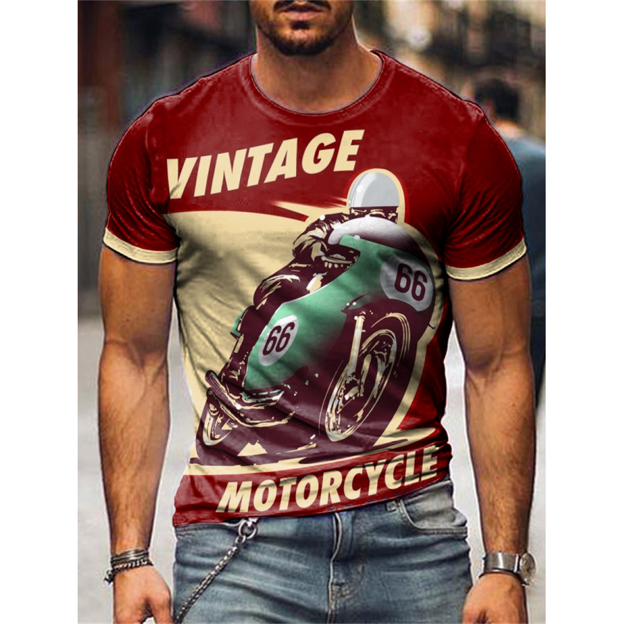 

Crew Neck Casual Contrast Locomotive Print T-shirt