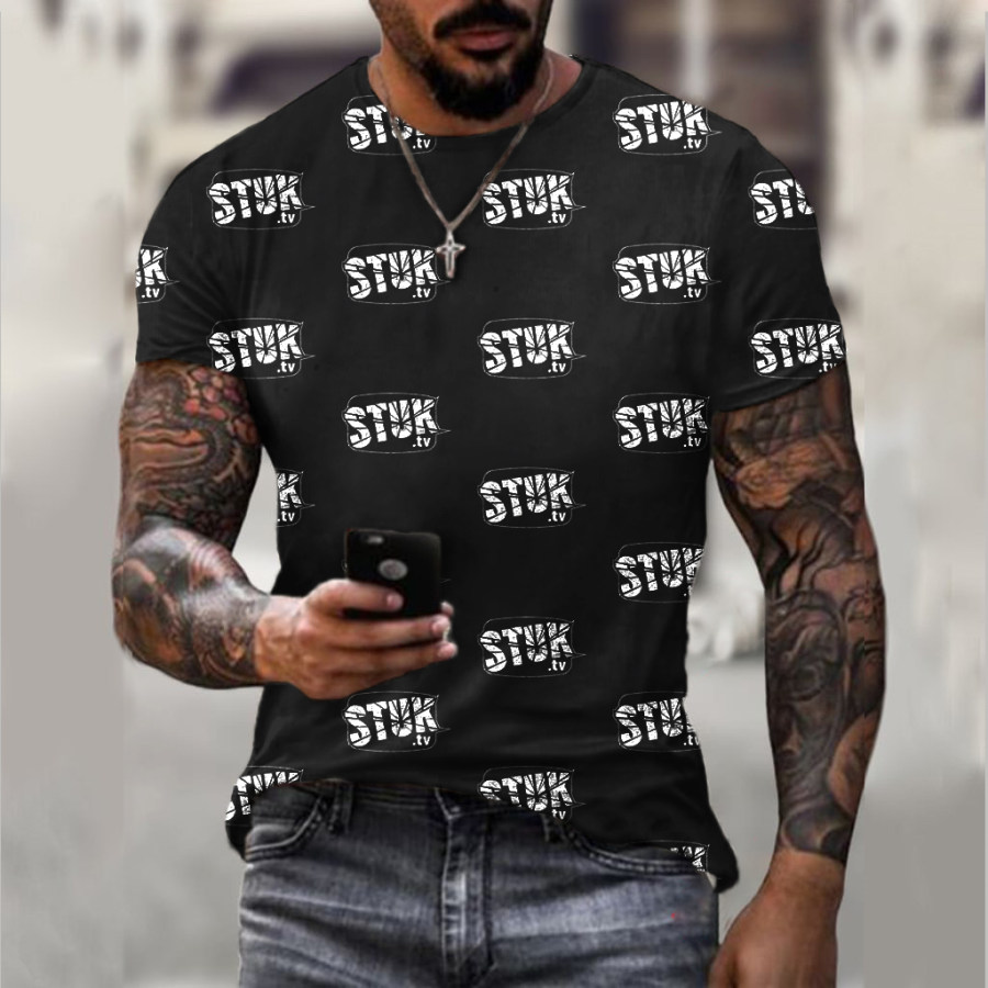 Men's Letter Full Print Short Sleeve T-shirt