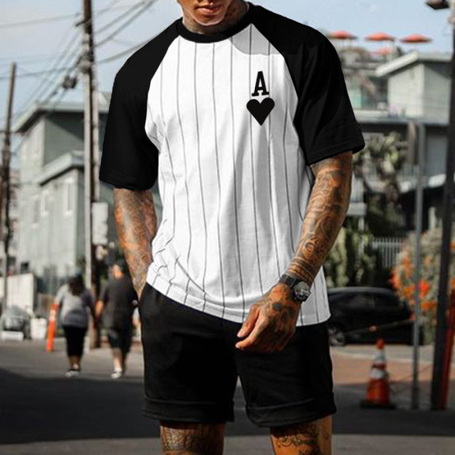 

Striped Contrasting Spades A Print Crew Neck T-Shirt